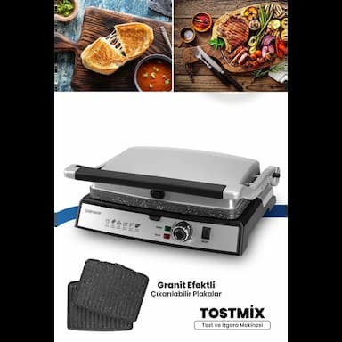 tostmix i̇nox paslanmaz çelik 2000 watt granit çıkarılabilir plakalı tost ve izgara makinesi - 57 usd