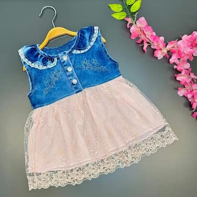 kız çocuk üstü kot altı pembe dantelli yazlık elbise - 14.99 usd