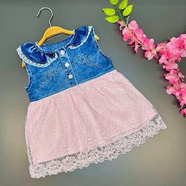 kız çocuk üstü kot altı pembe dantelli yazlık elbise - 14.99 usd
