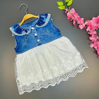 kız çocuk üstü kot altı pembe dantelli yazlık elbise - 14.99 usd