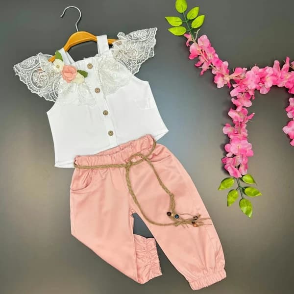 kız takım vual cepli bebe yaka dantelli - 14.99 ~ 15 usd $