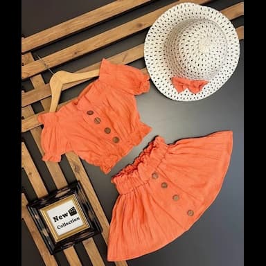 kare yaka kısa kollu baskılı kız bebek bluz ve etek 2'li takım - 6.89 usd