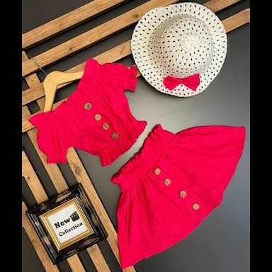 kare yaka kısa kollu baskılı kız bebek bluz ve etek 2'li takım - 6.89 usd