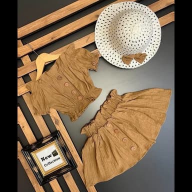 kare yaka kısa kollu baskılı kız bebek bluz ve etek 2'li takım - 6.89 usd