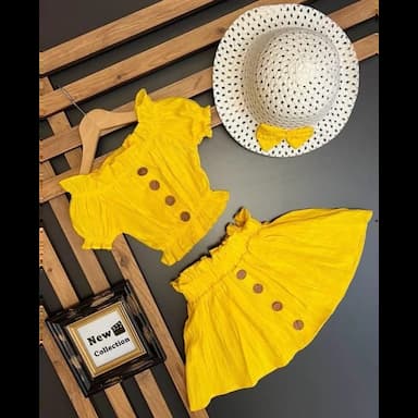 kare yaka kısa kollu baskılı kız bebek bluz ve etek 2'li takım - 6.89 usd