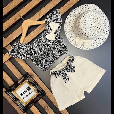 kare yaka kısa kollu baskılı kız bebek bluz ve etek 2'li takım - 6.89 usd