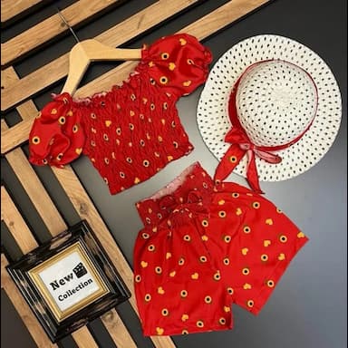 kare yaka kısa kollu baskılı kız bebek bluz ve etek 2'li takım - 6.89 usd