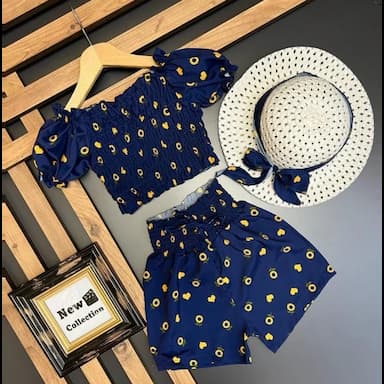 kare yaka kısa kollu baskılı kız bebek bluz ve etek 2'li takım - 6.89 usd