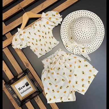 kare yaka kısa kollu baskılı kız bebek bluz ve etek 2'li takım - 6.89 usd
