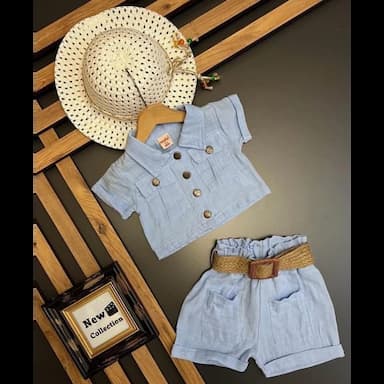 kare yaka kısa kollu baskılı kız bebek bluz ve etek 2'li takım - 6.89 usd