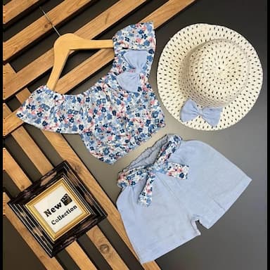 kare yaka kısa kollu baskılı kız bebek bluz ve etek 2'li takım - 6.89 usd