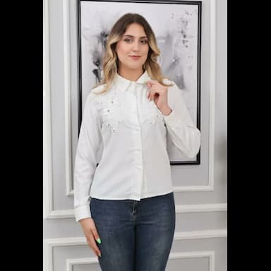 kadın beyaz uzun kollu gömlek - 10.99 usd
