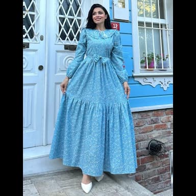 yakalı mavi kat kat elbise - 12.99 usd