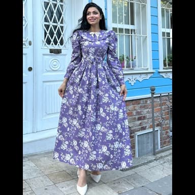 tesettür seyyar yakalı mor poplin kat kat elbise - 12.99 usd