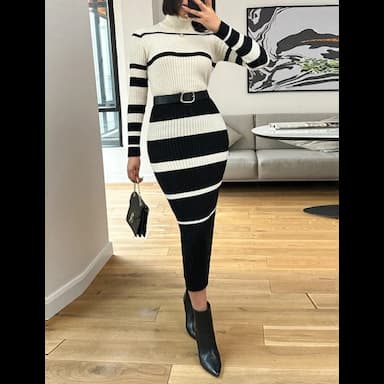 çizgili triko elbise - 9.49 usd